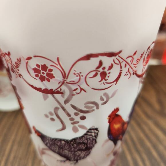 Culver Chicken Frosted Glass Set of 4 | Farmhouse Kitchen Decor - Picture 3 of 7